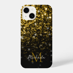 Dark gold yellow faux glitter sparkles Monogram