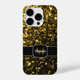 Dark gold yellow faux glitter sparkles Monogram