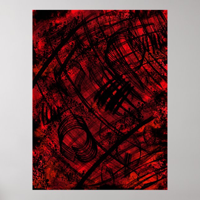Dark Gothic Abstract Wall Art Red and Black Poster (Frente)