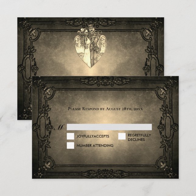 Dark Gothic Halloween Wedding RSVP Card (Frente/Verso)