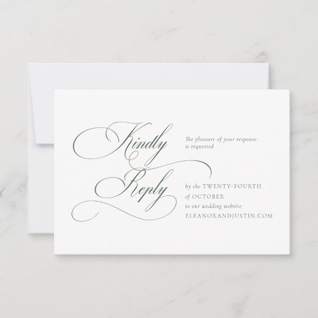 Dark Green Monogram Wedding RSVP Card (Frente)