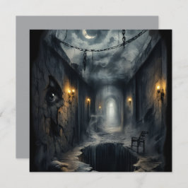 Dark Haunted fantasy Corridor with Moonlit Sky