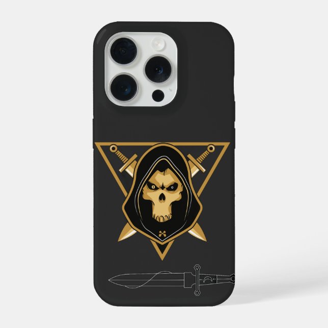 Dark Hooded Skull iPhone 15 Pro Case (Verso)