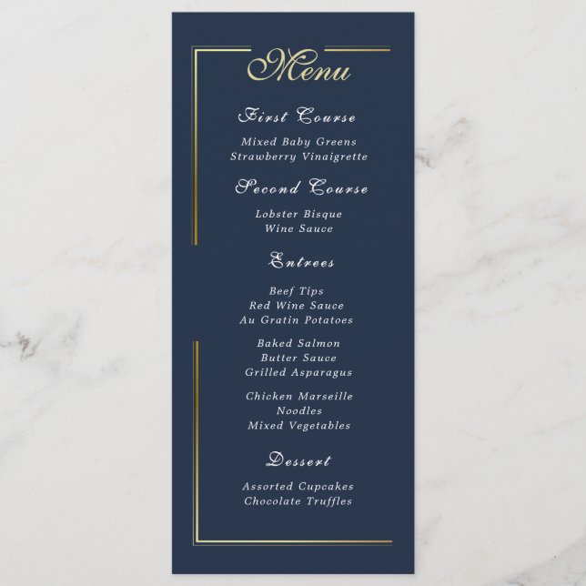 Dark Navy Blue Gold Frame White Script Menu Choice (Frente)