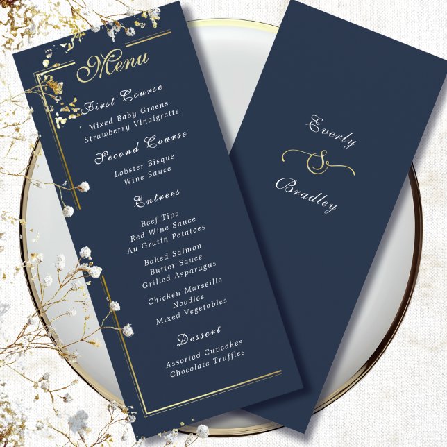 Dark Navy Blue Gold Frame White Script Menu Choice (Criador carregado)