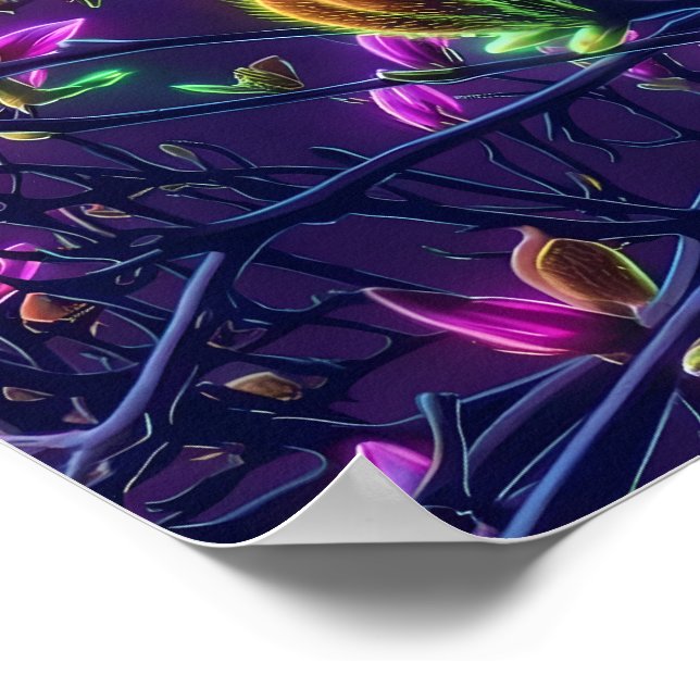 Dark Neon Magnolia Botanical Poster (Borda)