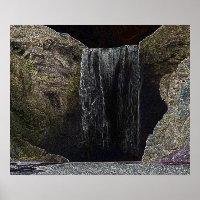 Dark Neon Waterfall Poster (Frente)