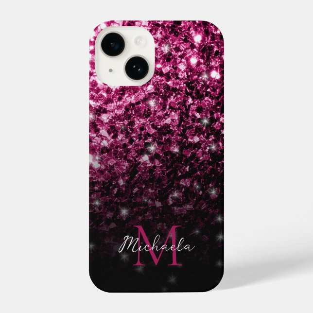 Dark Pink faux glitter sparkles bling Monogram (Verso)