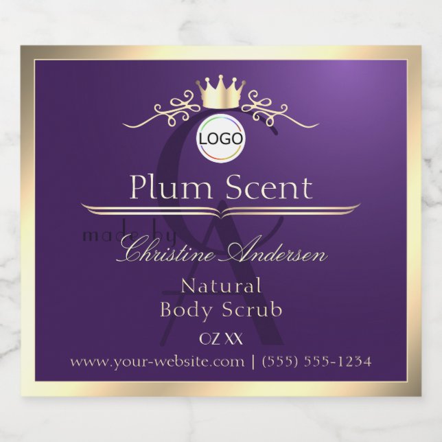 Dark Purple Product Label Gold Frame Logo Monogram (Rótulo Único)
