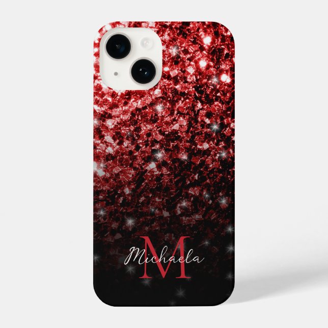Dark Red faux Glitter sparkles Glamour Monogram (Verso)