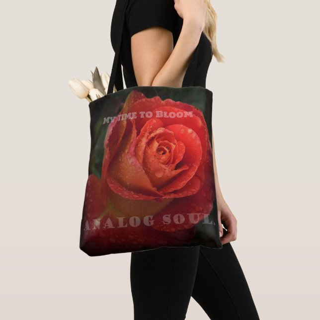 Dark Red Rose Macro Analog Soul Black Tote Bag (Close Up)