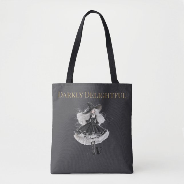 Darkly Delightful – Gothic Witch & Cat Tote Bag (Frente)