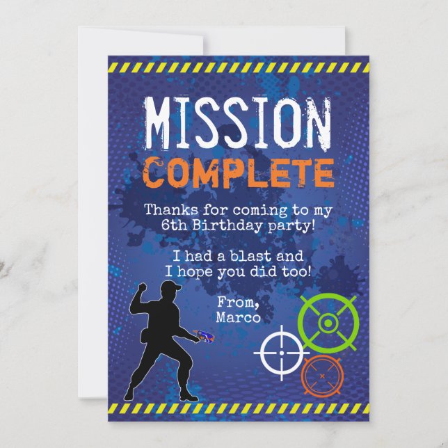 Dart Wars Festa de aniversário Cartões de agradeci (Frente)