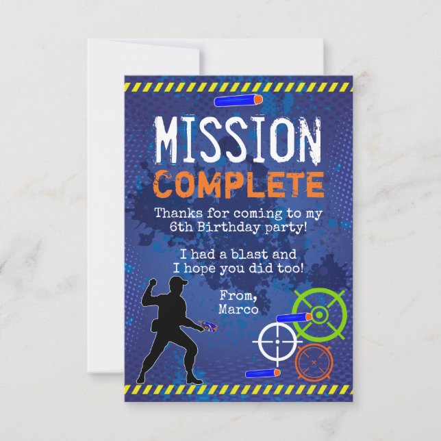 Dart Wars Festa de aniversário Cartões de agradeci (Frente)