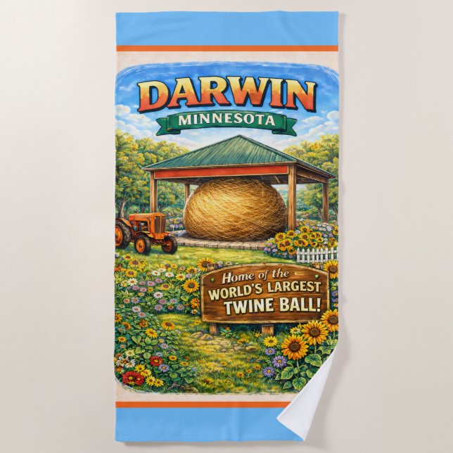 Darwin, MN Toalha de Praia Bola de Barbante de Min (Frente)