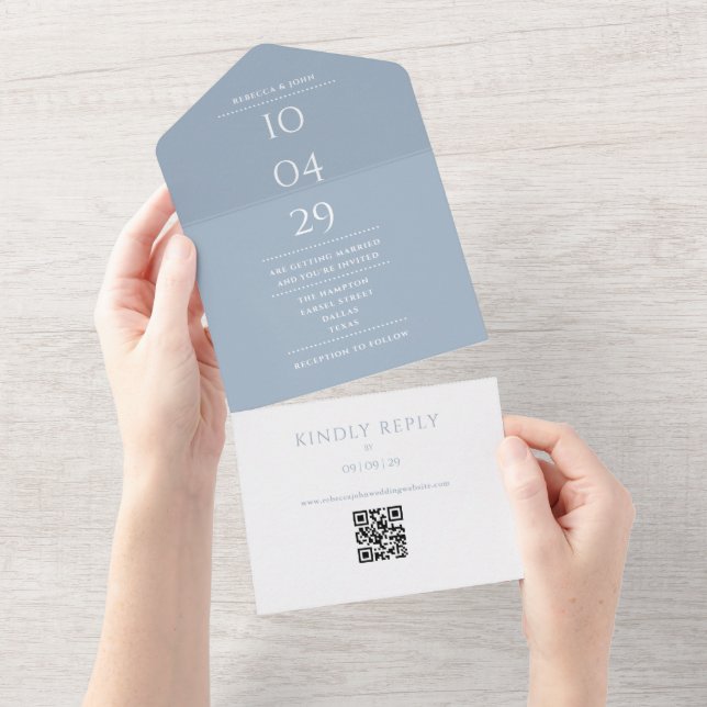 Data de Casamento com Código QR em Azul Desbotado  (Aba destacável)