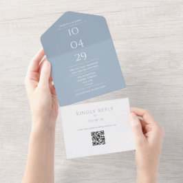 Data de Casamento com Código QR em Azul Desbotado 