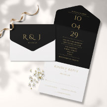 Data de Casamento Minimalista com Monograma Preto 