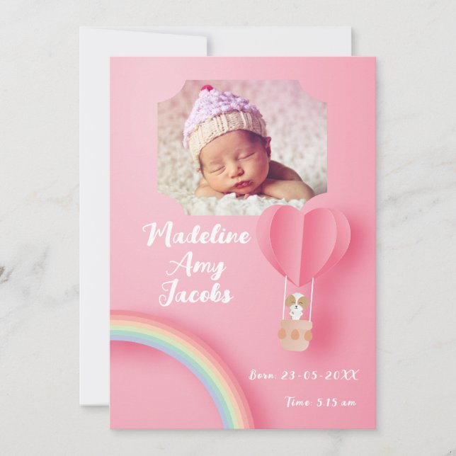 Data de Nascimento da Bebê Rapariga Anúncio de Fot (Frente)