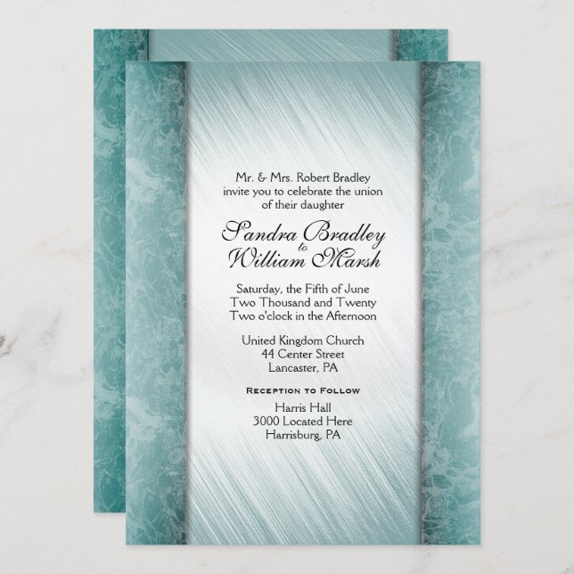 data Marble Columns Mint Convites de Casamento (Frente/Verso)