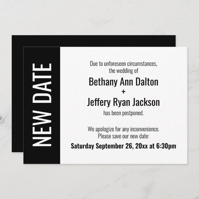 Data Nova Negrito, Anúncio de casamento adiado (Frente/Verso)