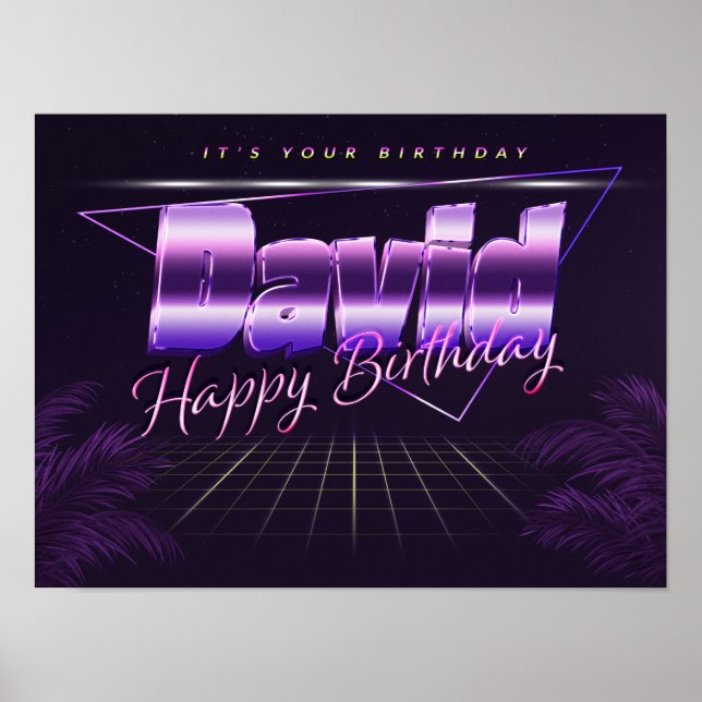 David Nome Sobrenome poster retrô lilás aniversári (Frente)