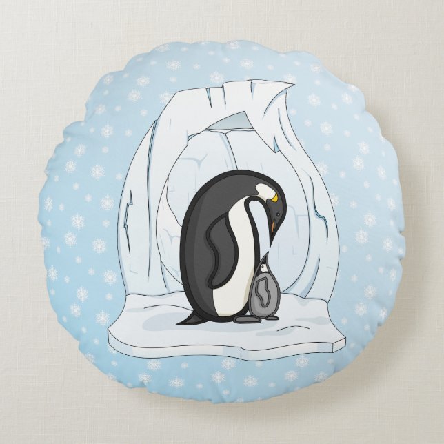 Davin e Annie os Pinguins Almofada Redonda (Frente)