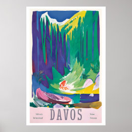 Davos Parsenn Switzerland Vintage Travel Poster