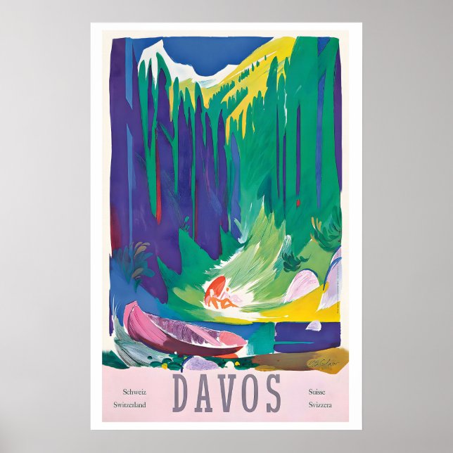 Davos Parsenn Switzerland Vintage Travel Poster (Frente)