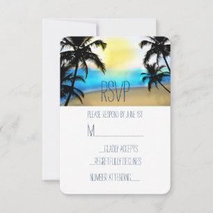 Daytime Beach & Palm Trees Beach Wedding RSVP