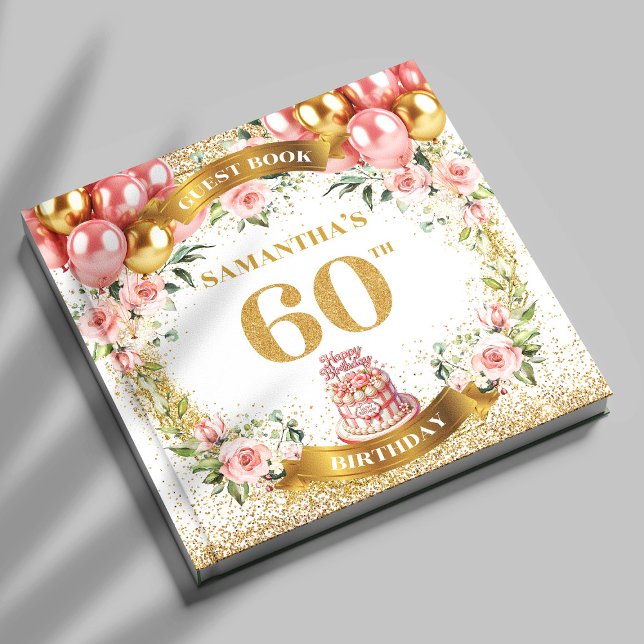 Dazzling Boho 60º Aniversário Livro Floral (Dazzling Boho 60th Birthday Guest Book Floral Glow

)