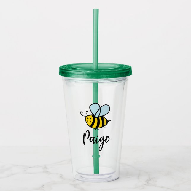 De Acrílico Copo personalizado com abelha feliz e fofa (Frente)