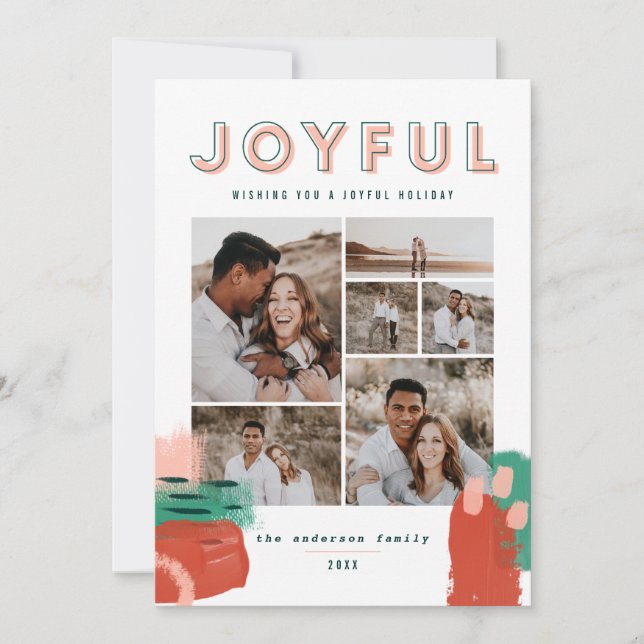 De Agradecimento Abstrato vermelho, rosa + cartão com fotos verde a (Frente)