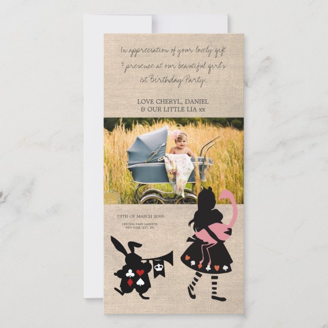 De Agradecimento Alice no País das Maravilhas Obrigado Cartão com f (Frente)