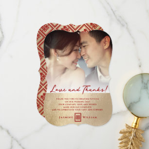 De Agradecimento Amor simples do casamento chinês e cartão com