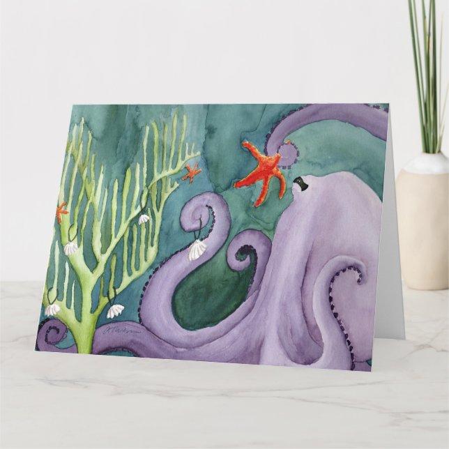 De Agradecimento Animais Feriados Incomuns: Cartão Octopus 8,5"x11" (Frente)