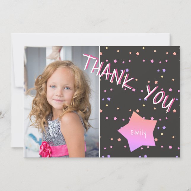 De Agradecimento Aniversário Obrigado Cartão com fotos com Stars Gi (Frente)