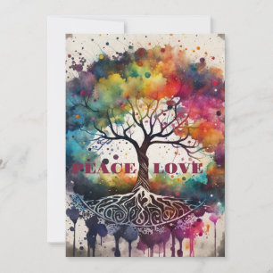 De Agradecimento ÁRVORE DA VIDA. Cartão Peace, Love (editável)