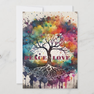 De Agradecimento ÁRVORE DA VIDA. Cartão Peace, Love (editável)