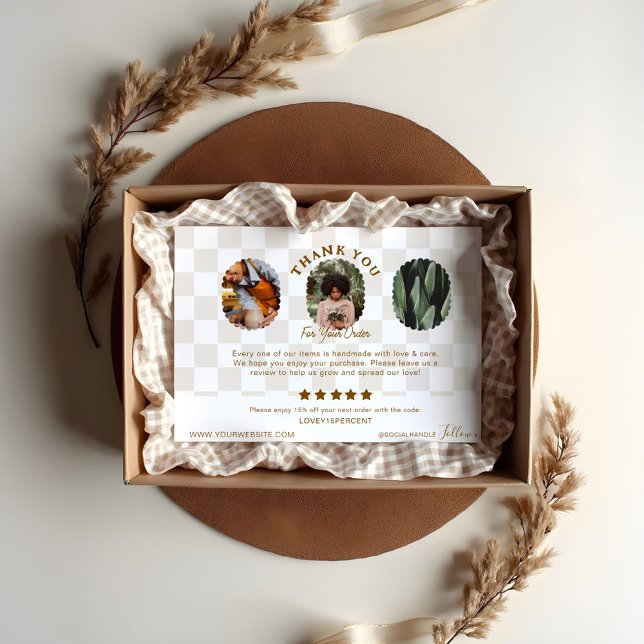 De Agradecimento Boho Checkered Pattern Order Obrigado Cartão com f (Boho Checkered Pattern Order Thank You Photo Card (Front))