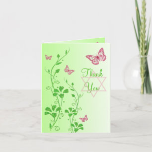De Agradecimento Borboleta Verde Rosa Floral Obrigado Cartão Nota