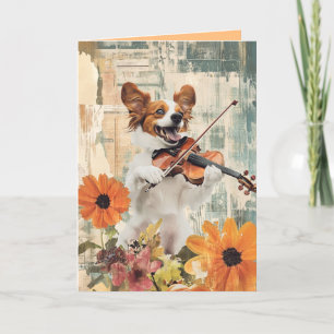 De Agradecimento Cachorro Engraçado Tocando Cartão Dobrado Violino