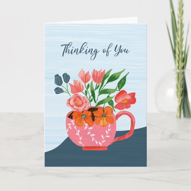De Agradecimento Caneca Rosa com Flores Pensando no Cartão (Frente)