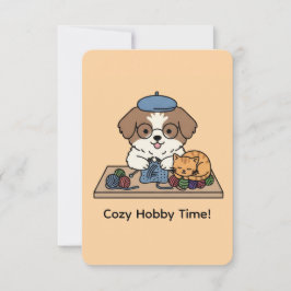De Agradecimento Cartão Adorável Shih Tzu Tricotando com Companheir