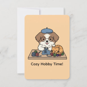 De Agradecimento Cartão Adorável Shih Tzu Tricotando com Companheir