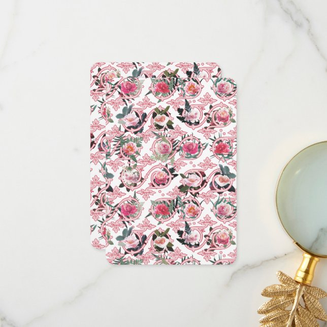 De Agradecimento Cartão com Filigrama Floral Rosa (Frente/Verso In Situ)