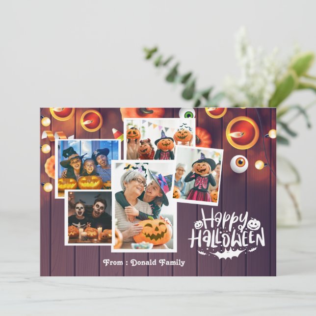 De Agradecimento Cartão com fotos Feliz da Família Halloween (Em pé/Frente)