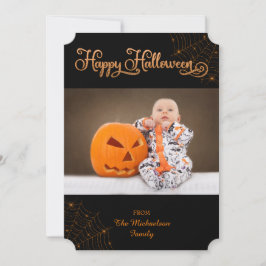De Agradecimento Cartão com fotos Feliz Feliz Halloween Bokeh Cobwe