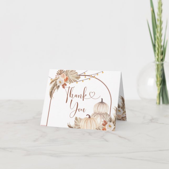 De Agradecimento Cartão Dobrado Boho Rustic Pumpkin Fall in Love (Frente)