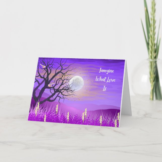 De Agradecimento Cartão Romance com Paisagem Roxa e Lua (Frente)